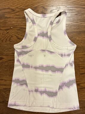 Lululemon White Racerback Tank with Lavender & Gray Tie-Dye